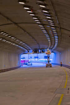 Construction on one of the Presidio Parkway tunnels, completed 10 years ago